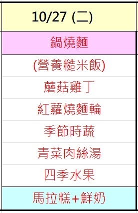 1151027餐點異動通知